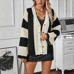Casual Striped Knit Cardigan