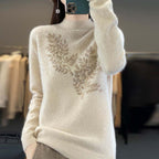 Knitted Sweater with Leaf Pattern