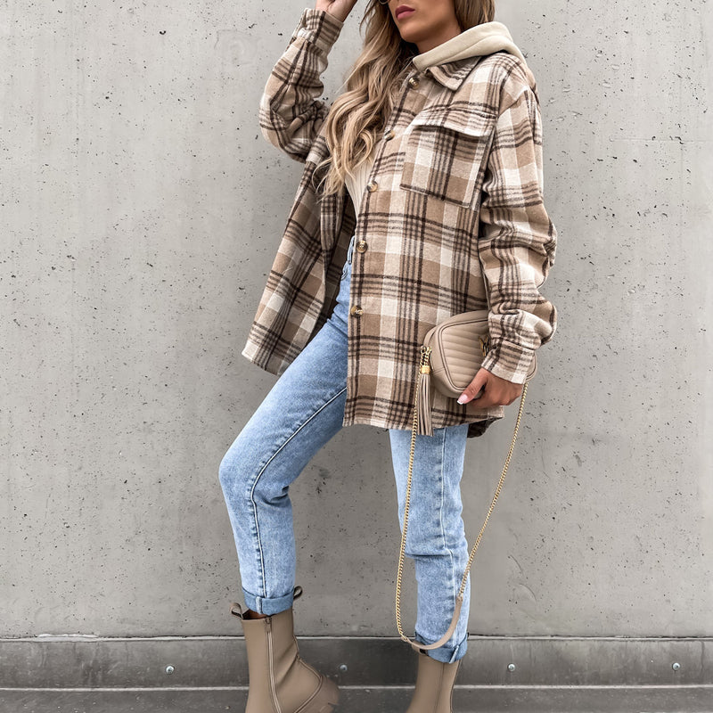 Casual Checked Jacket with Hood