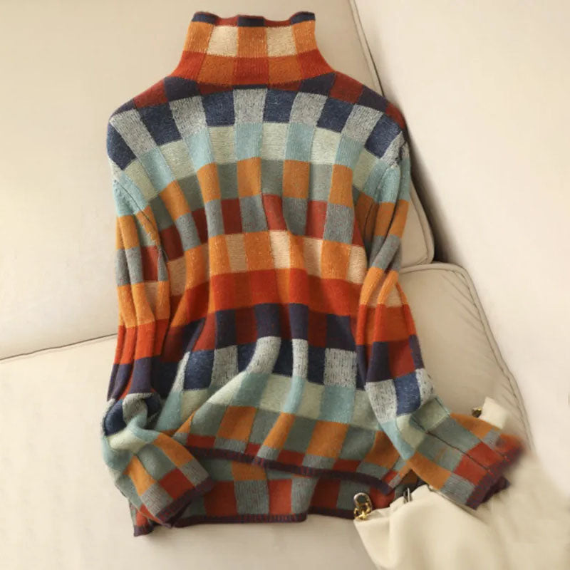 Colorful Checkered Knitted Sweater