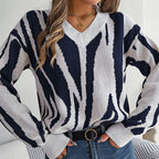 Knitted Sweater with Color Blocks