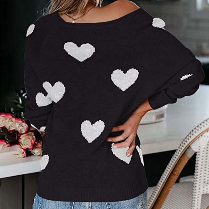 Knitted Sweater with Heart Pattern