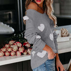 Knitted Sweater with Heart Pattern