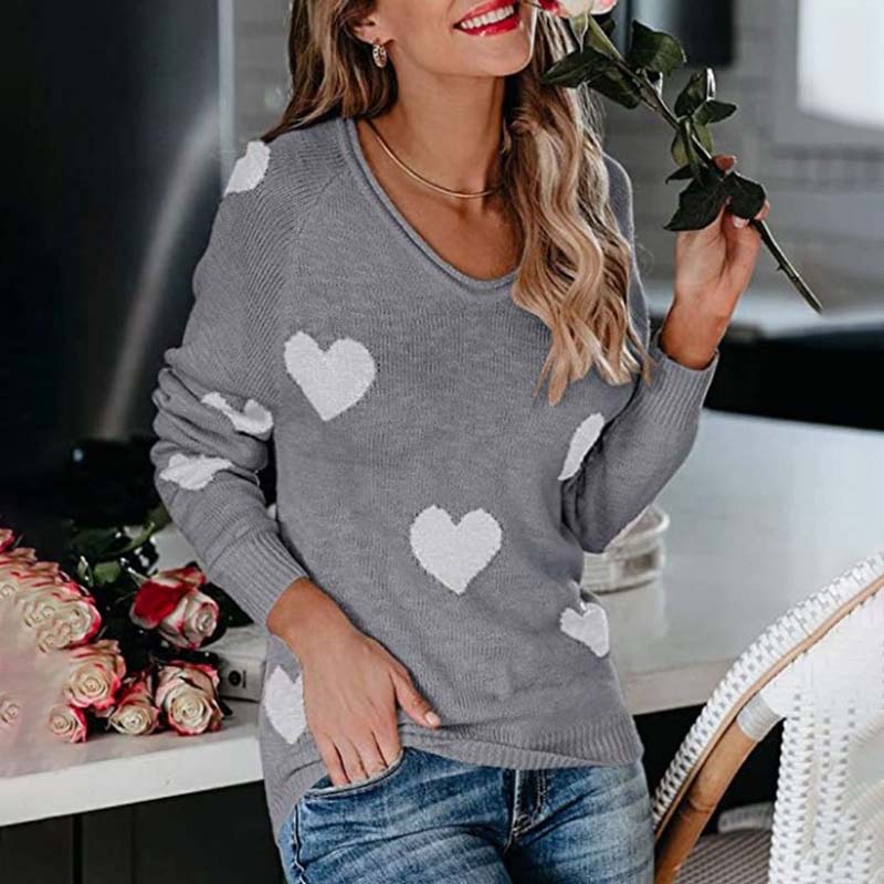 Knitted Sweater with Heart Pattern