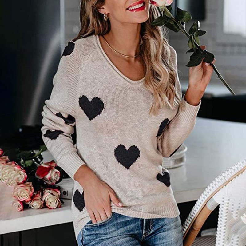 Knitted Sweater with Heart Pattern