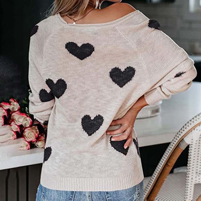 Knitted Sweater with Heart Pattern