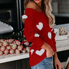 Knitted Sweater with Heart Pattern