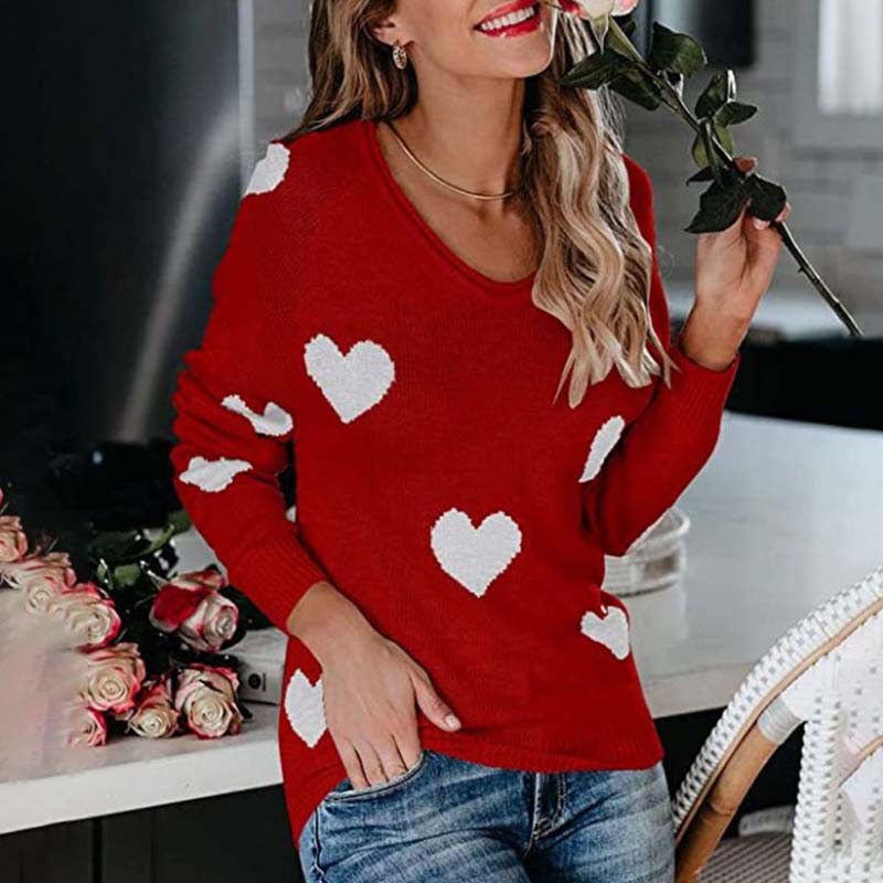Knitted Sweater with Heart Pattern