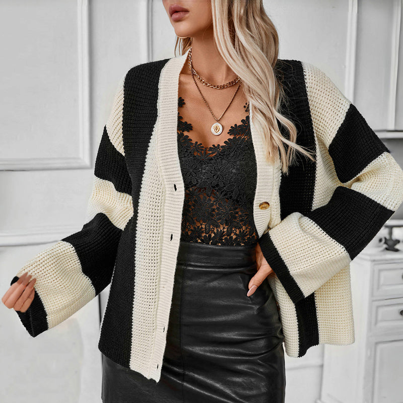 Casual Striped Knit Cardigan