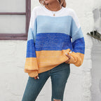 Casual Knitted Sweater with Color Blocks
