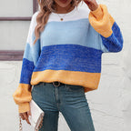 Casual Knitted Sweater with Color Blocks