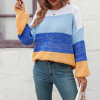 Casual Knitted Sweater with Color Blocks