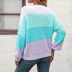 Casual Knitted Sweater with Color Blocks