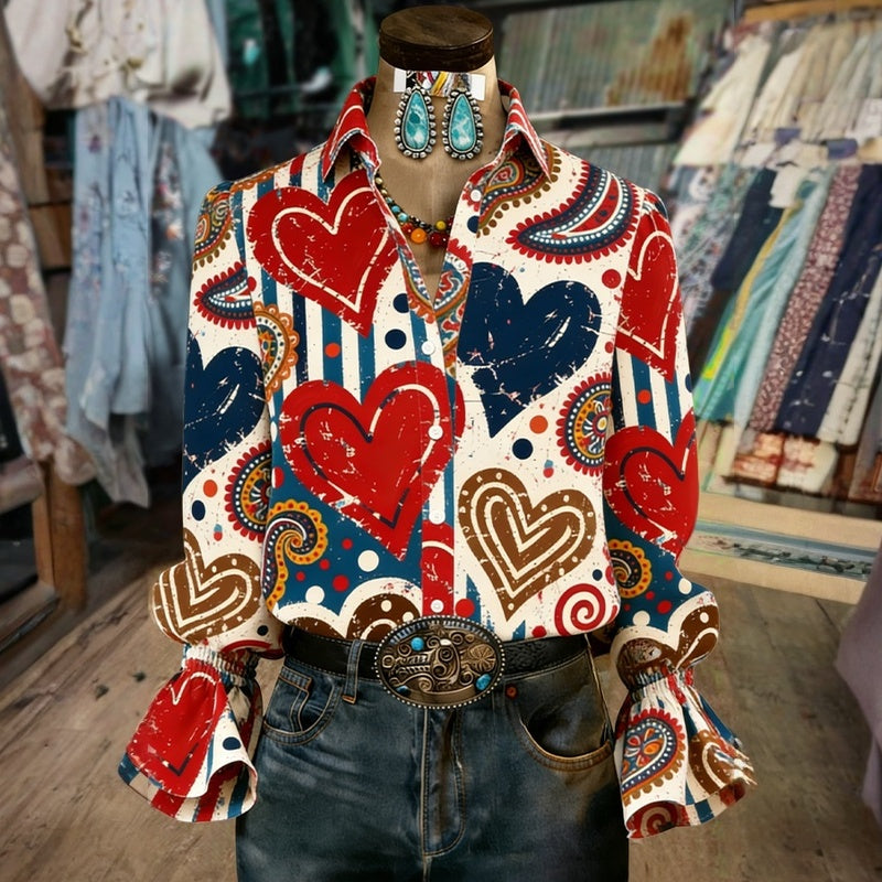 Vintage Blouse with Heart Print
