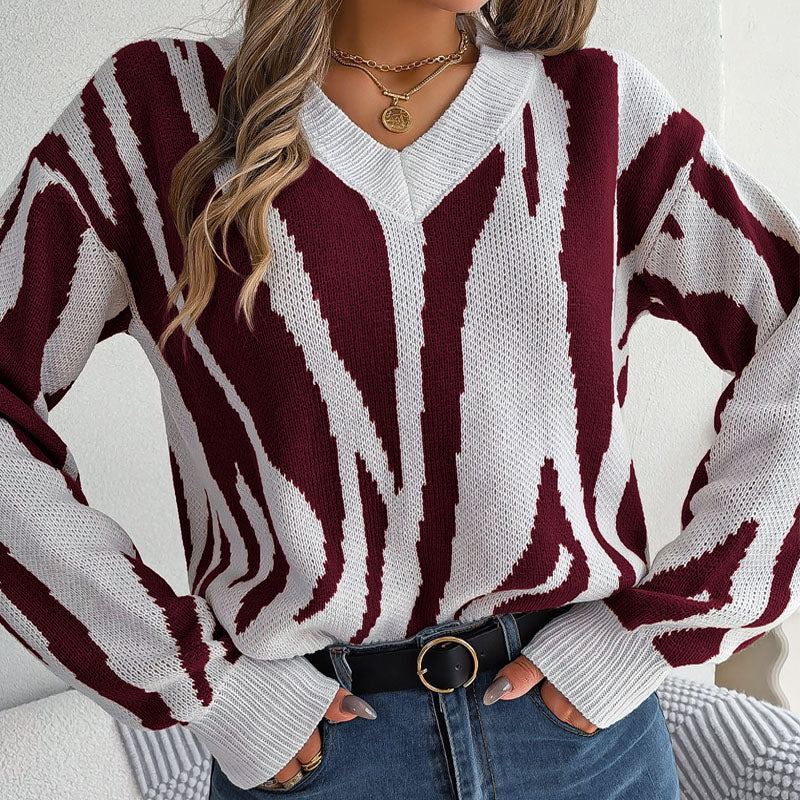 Knitted Sweater with Color Blocks