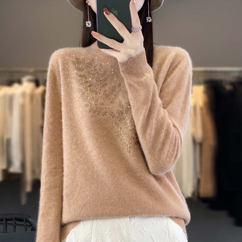 Knitted Sweater with Leaf Pattern