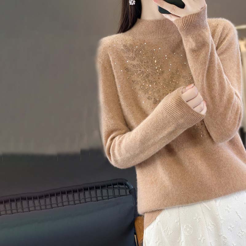 Knitted Sweater with Leaf Pattern
