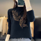 Knitted Sweater with Leaf Pattern