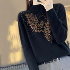 Knitted Sweater with Leaf Pattern