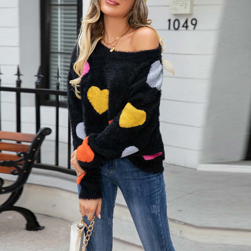 Knitted Sweater with Heart Pattern