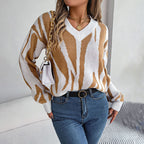 Knitted Sweater with Color Blocks