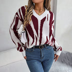 Knitted Sweater with Color Blocks