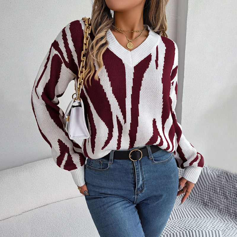 Knitted Sweater with Color Blocks