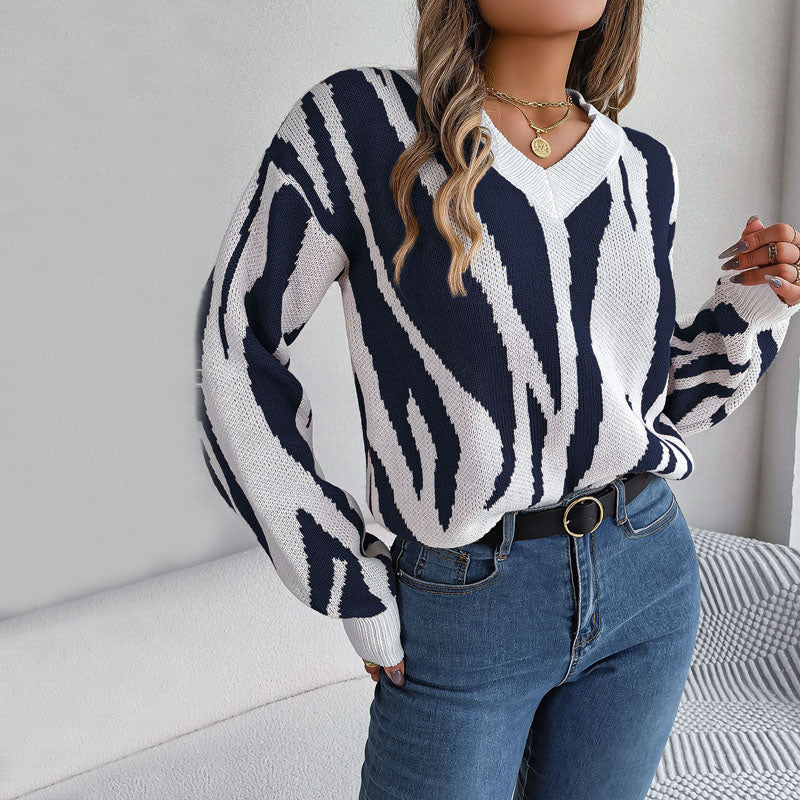 Knitted Sweater with Color Blocks