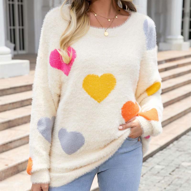 Knitted Sweater with Heart Pattern