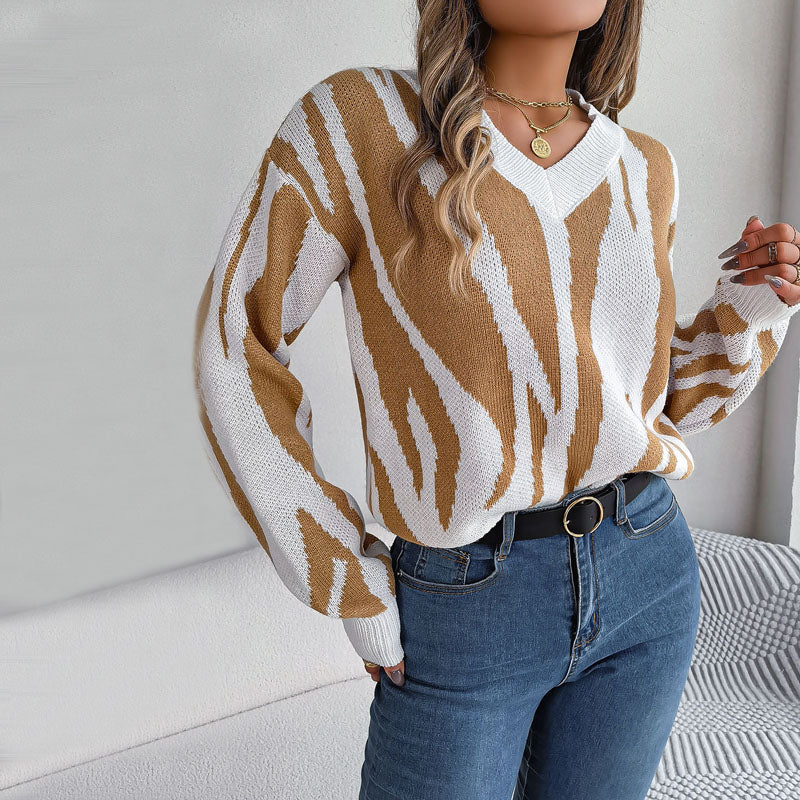 Knitted Sweater with Color Blocks