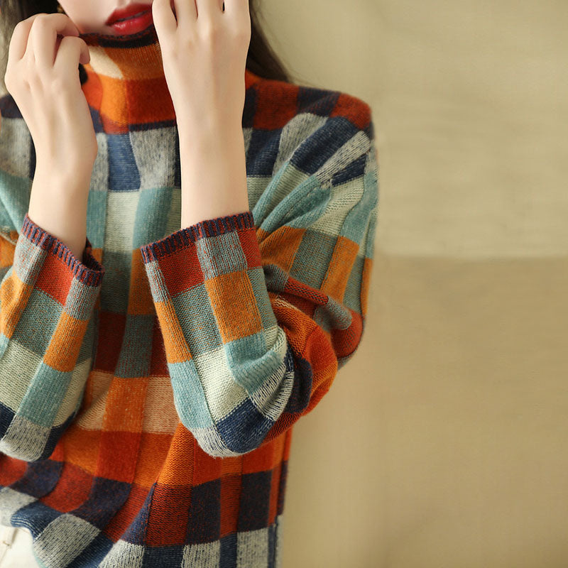 Colorful Checkered Knitted Sweater
