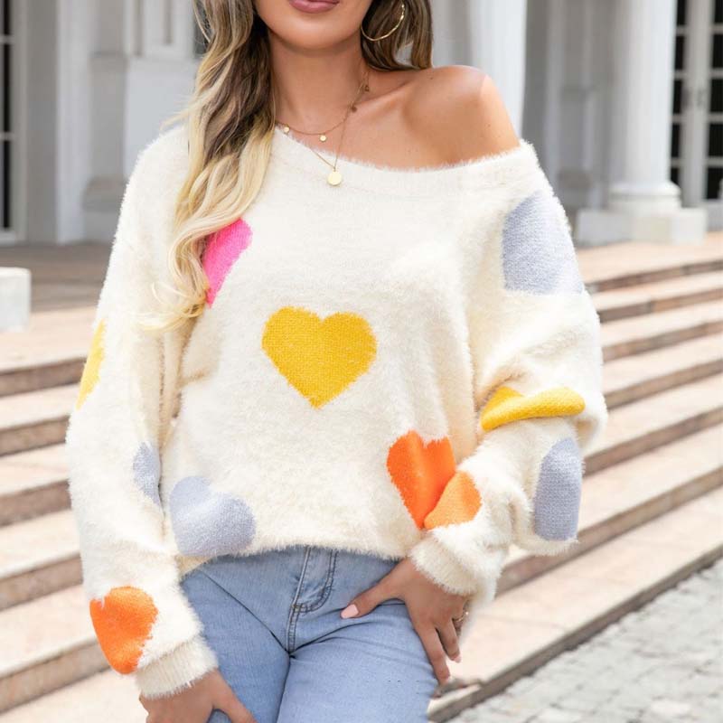 Knitted Sweater with Heart Pattern