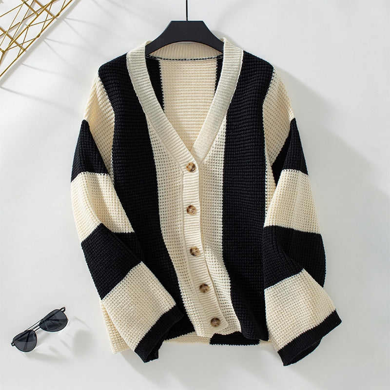 Casual Striped Knit Cardigan