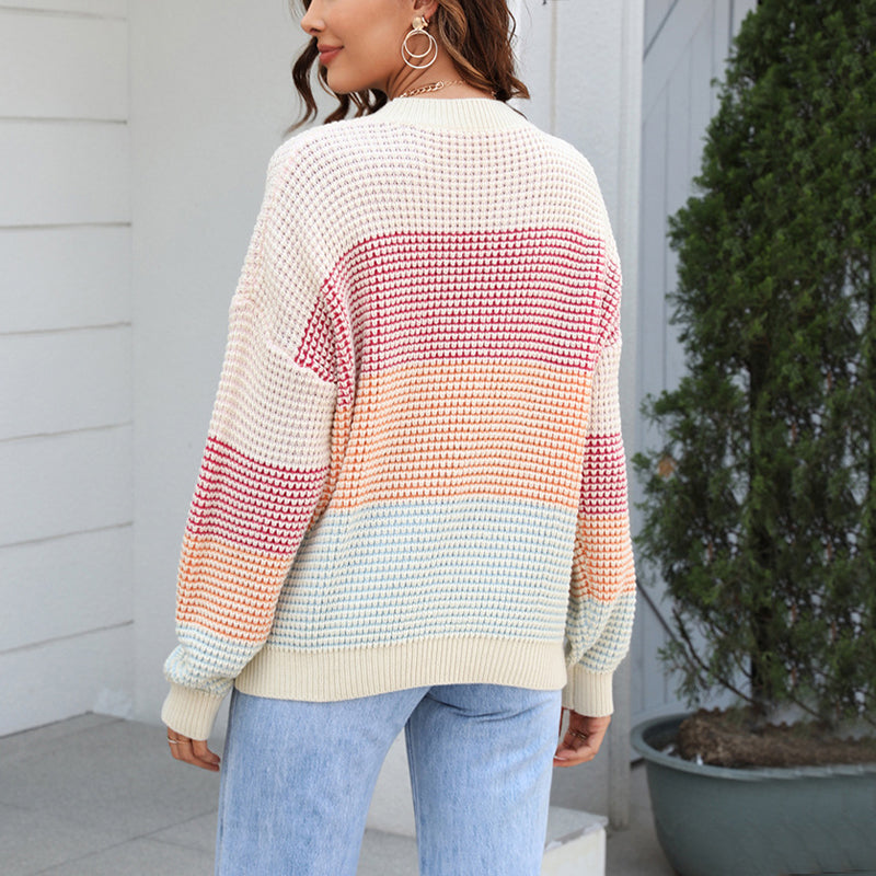 Knitted Sweater with Color Blocks