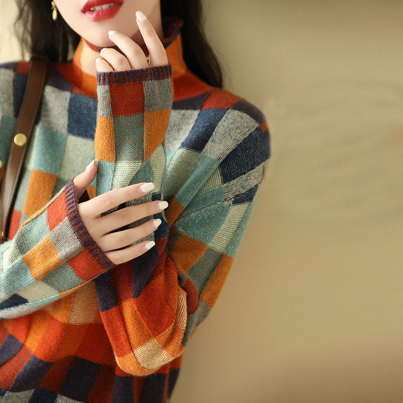 Colorful Checkered Knitted Sweater
