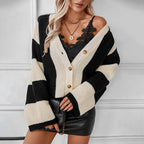 Casual Striped Knit Cardigan