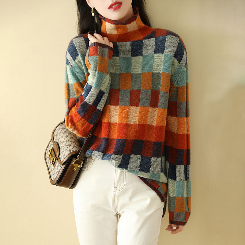 Colorful Checkered Knitted Sweater