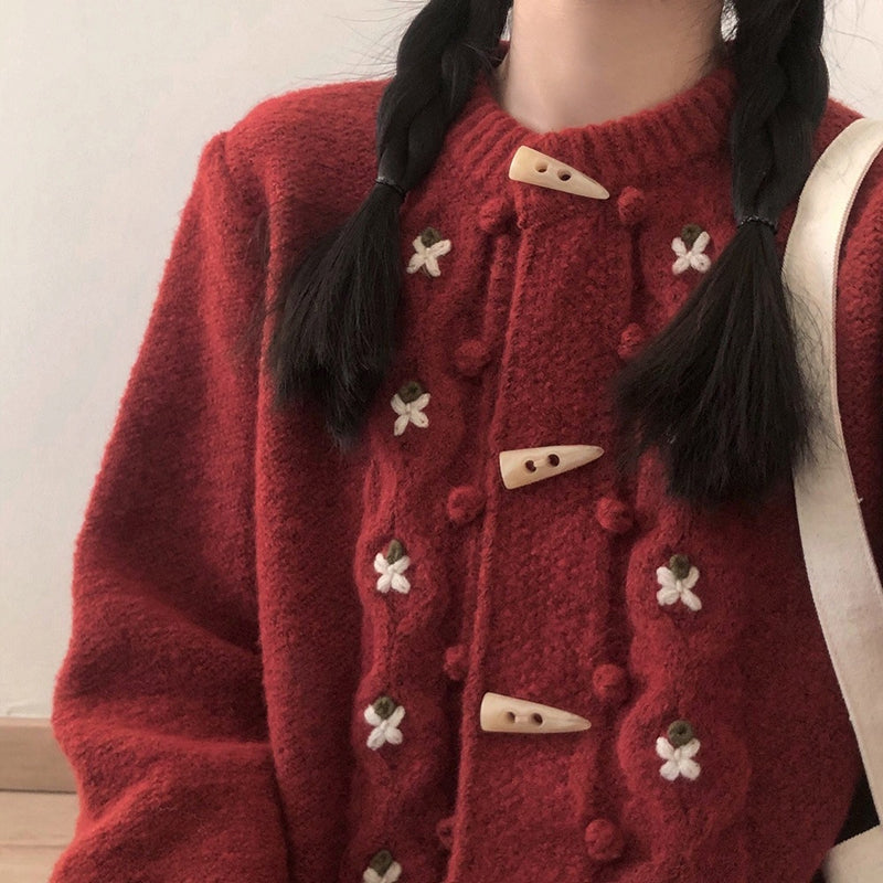 Casual Knitted Vest with Flowers