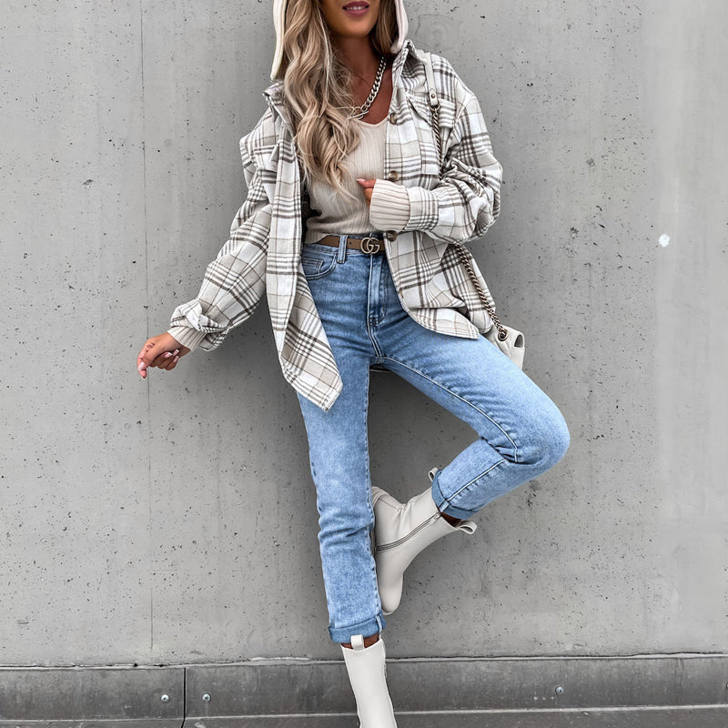 Casual Checked Jacket with Hood