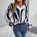 Knitted Sweater with Color Blocks
