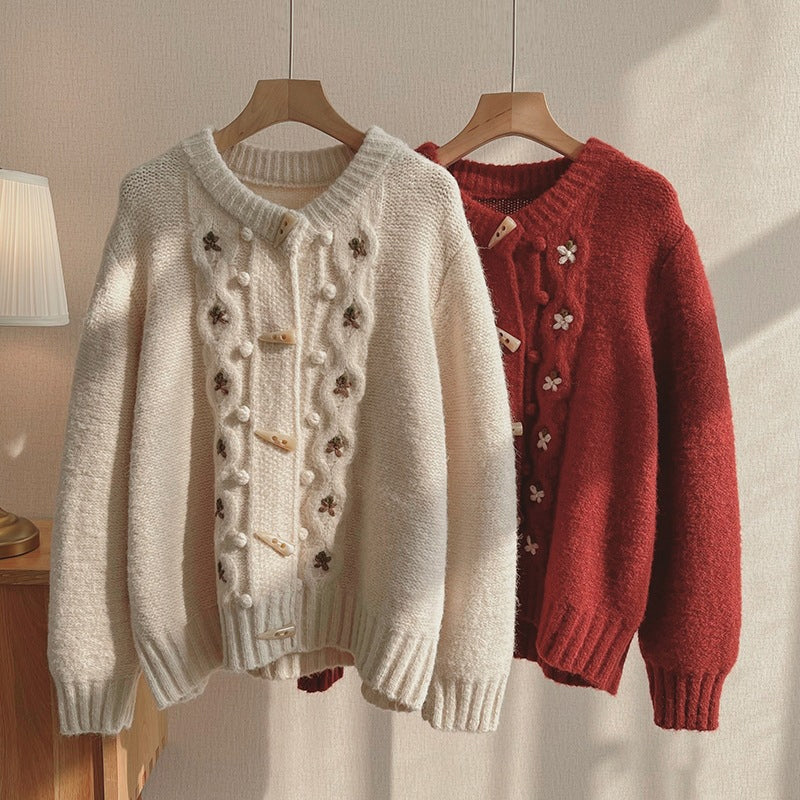 Casual Knitted Vest with Flowers