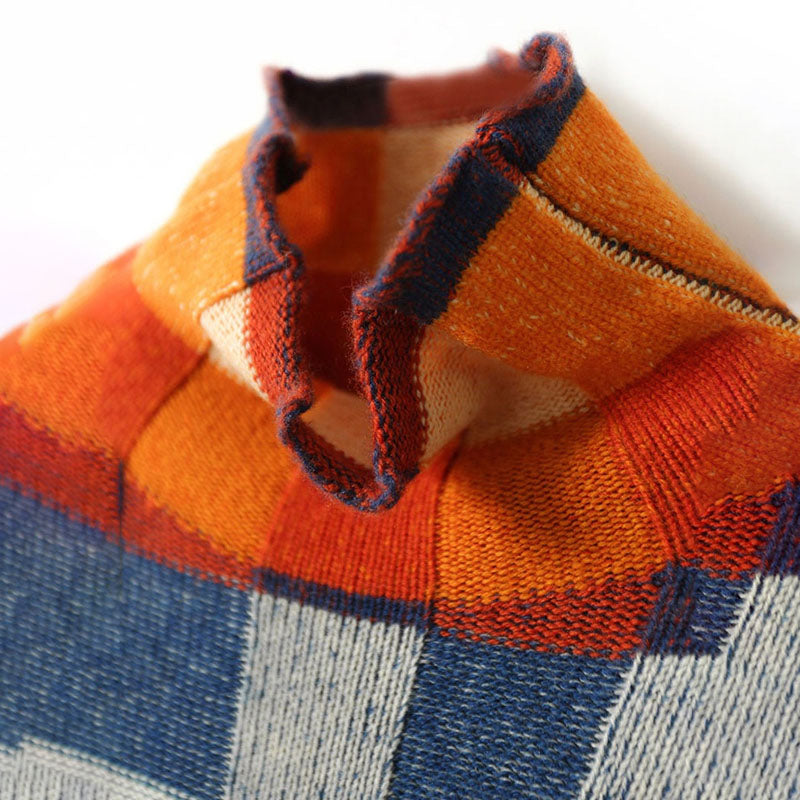 Colorful Checkered Knitted Sweater