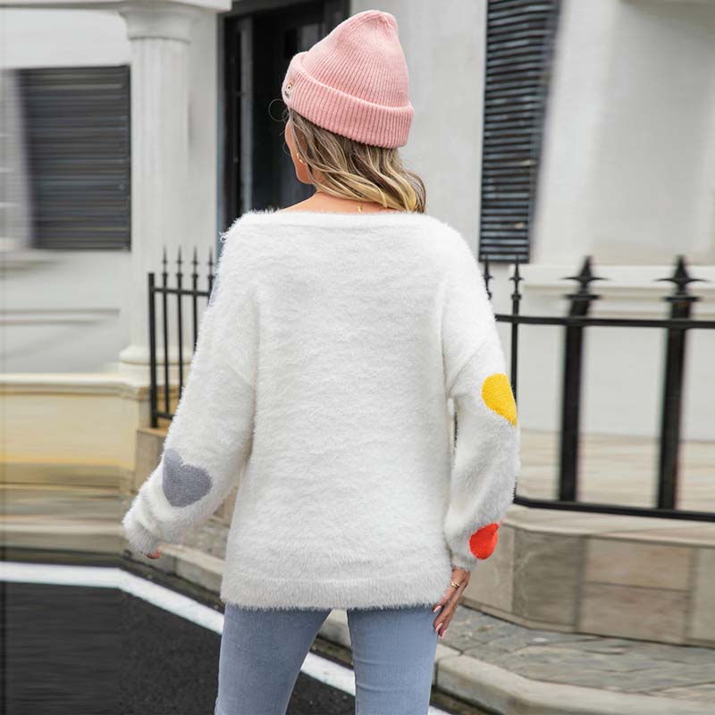 Knitted Sweater with Heart Pattern