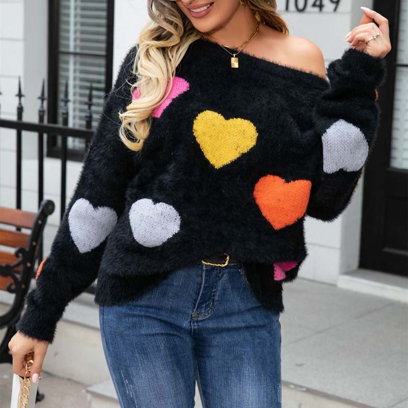 Knitted Sweater with Heart Pattern
