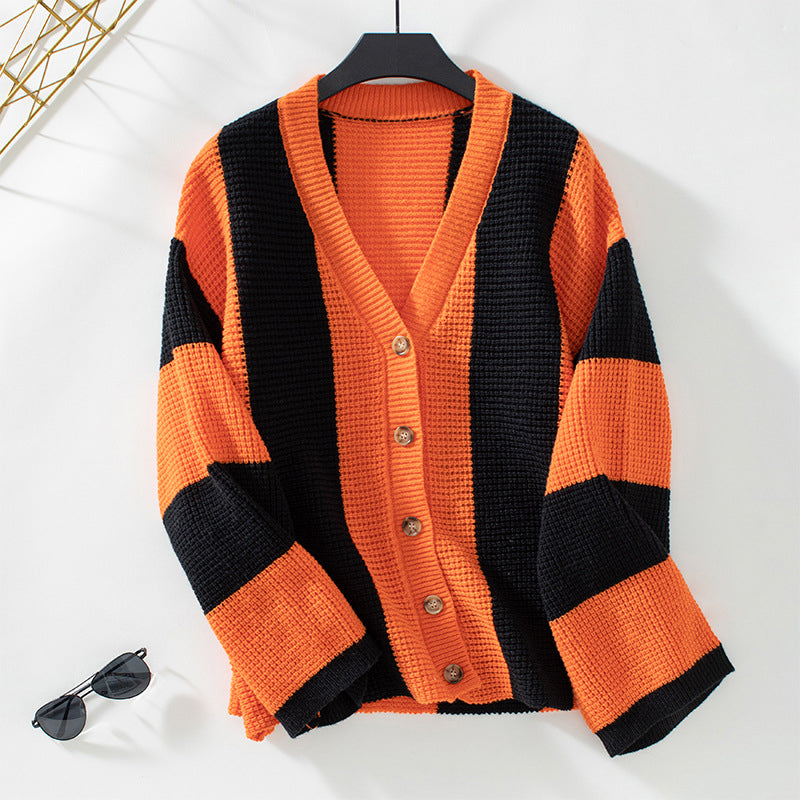 Casual Striped Knit Cardigan