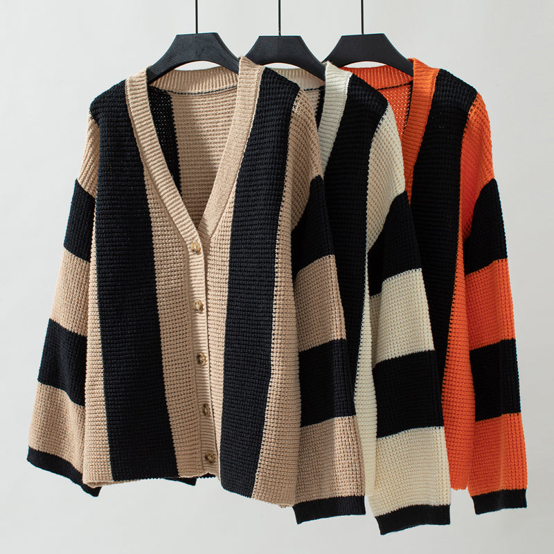 Casual Striped Knit Cardigan