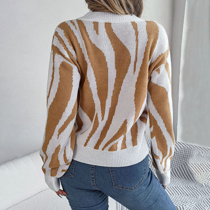 Knitted Sweater with Color Blocks