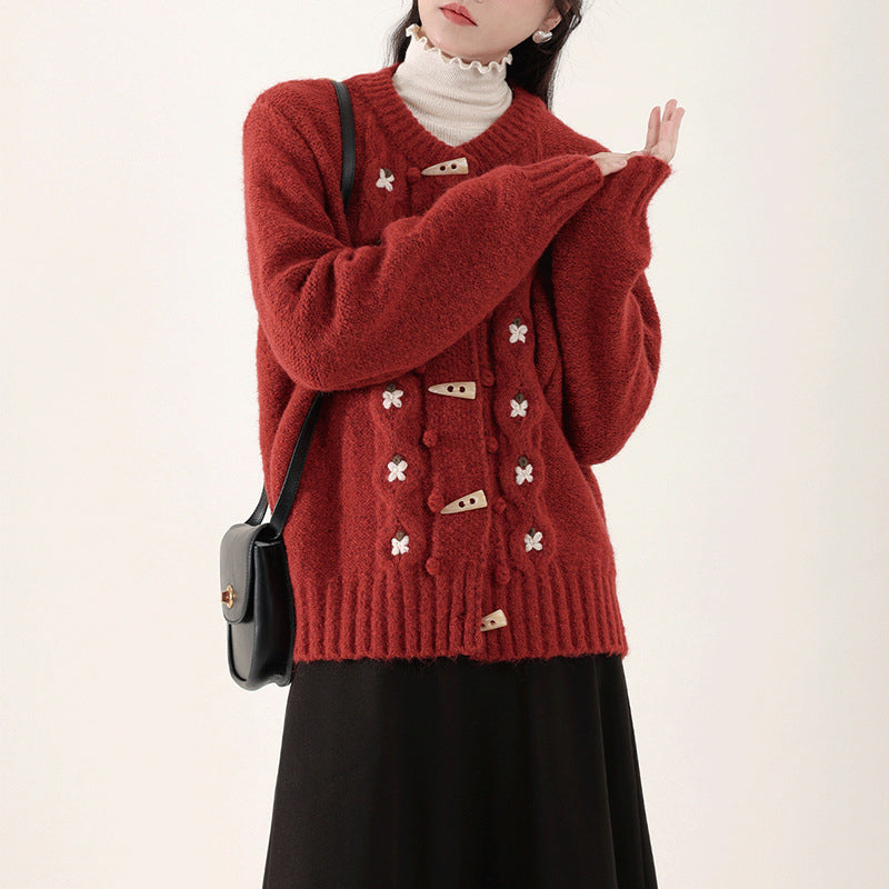 Casual Knitted Vest with Flowers