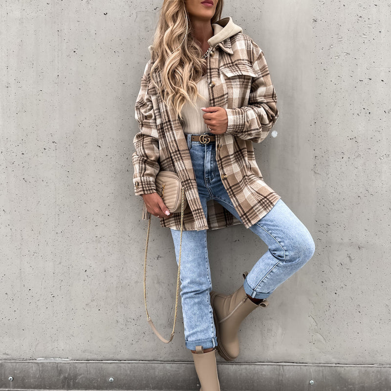 Casual Checked Jacket with Hood