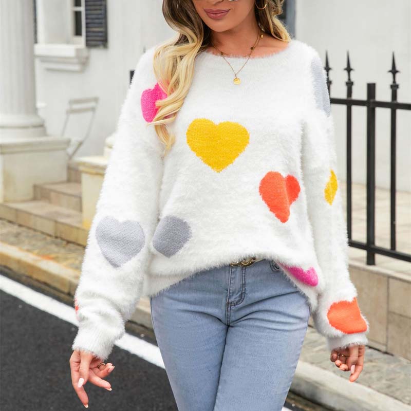 Knitted Sweater with Heart Pattern